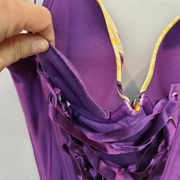 Fredericks of Hollywood Corset Lace up Back Purple Yellow Womens Small - Picture 9 of 11